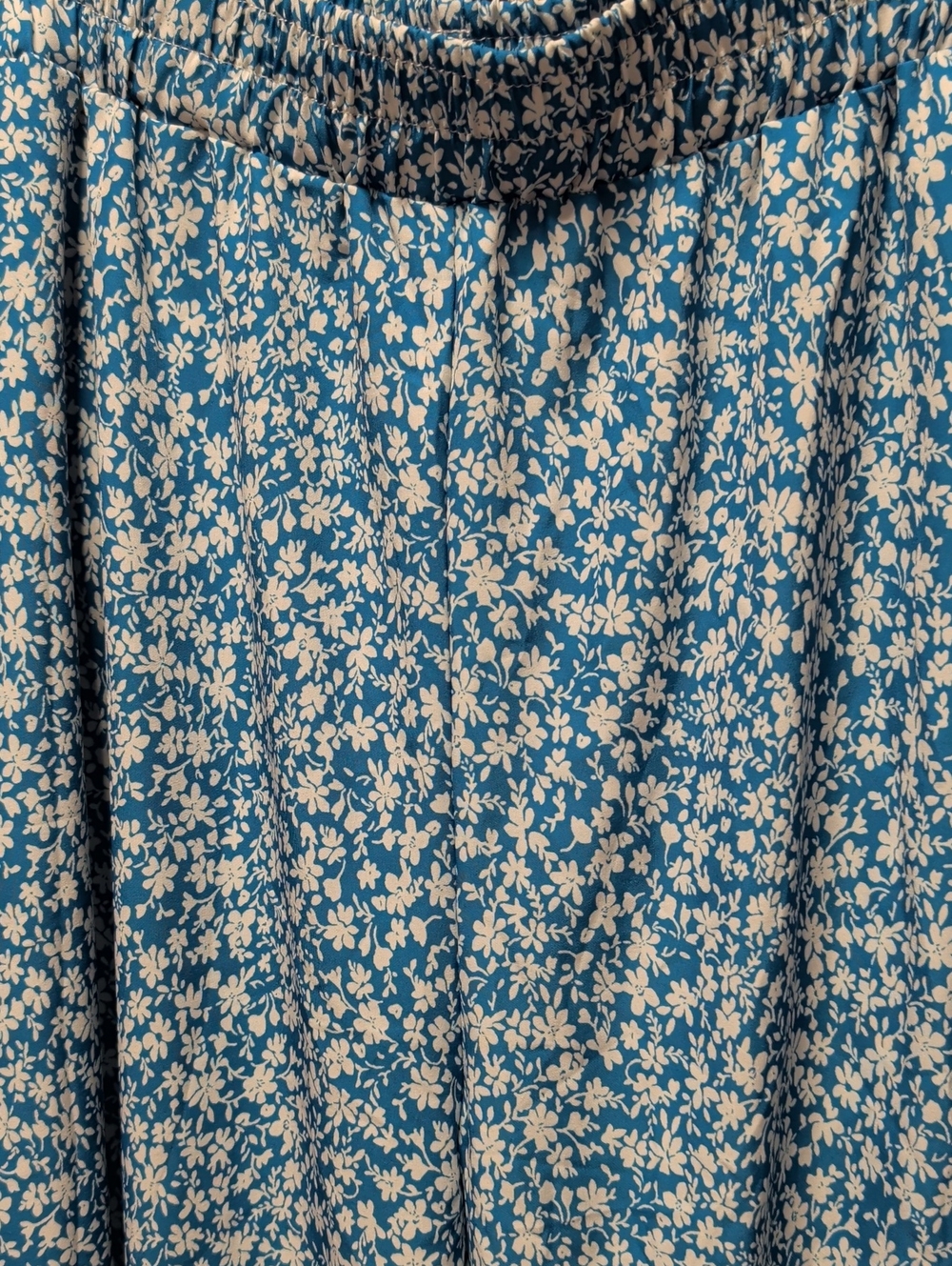 Blue with white flowers wide leg pants with pockets